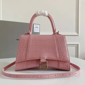 Balenciaga Hourglass bag Pink crocodile-embossed