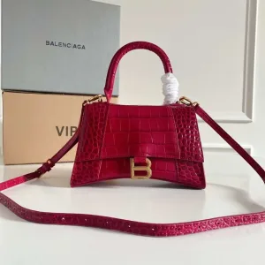 Balenciaga Hourglass bag Red crocodile-embossed leather