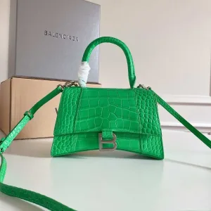 Balenciaga Hourglass bag green crocodile-embossed leather