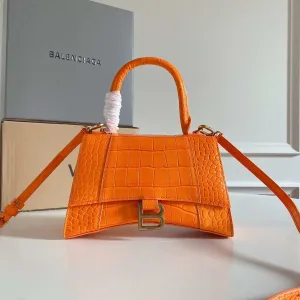 Balenciaga Hourglass bag orange croc-embossed calfskin leather