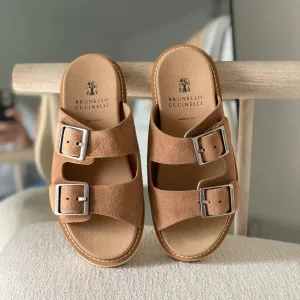 Brunello Cucinelli Buckled Suede Slides