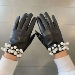 CHANEL Leather Pearl Gloves