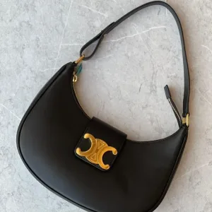 Celine Medium Ava Triomphe Bag smooth black calfskin leather