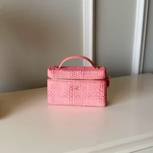 Chanel Braided Raffia Quilted Top Handle Slim Vanity Case