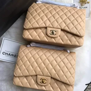 Chanel Classic Flap Bag Maxi Beige lambskin leather