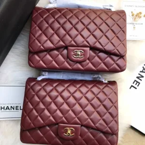 Chanel Classic Flap Bag Maxi Burgundy lambskin leather