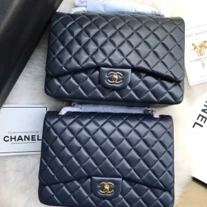 Chanel Classic Flap Bag Maxi Dark Navy lambskin leather