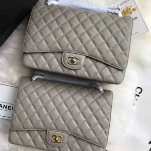 Chanel Classic Flap Bag Maxi Gray Cavier leather