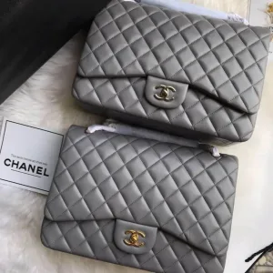 Chanel Classic Flap Bag Maxi Gray lambskin leather