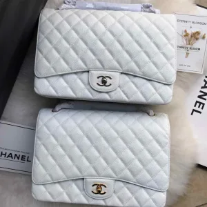 Chanel Classic Flap Bag Maxi White Cavier leather