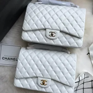 Chanel Classic Flap Bag Maxi White lambskin leather