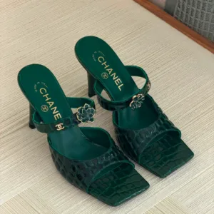 Chanel Crocodile Embossed Patent Mules