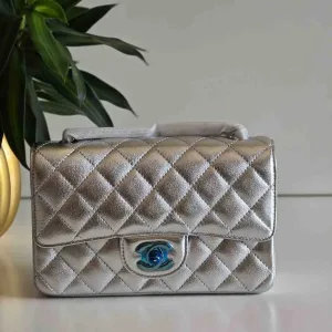 Chanel Rectangle Classic Double Flap Bag Silver