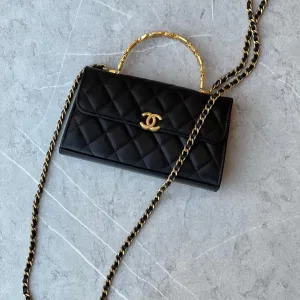 Chanel Top Handle Black Leather Handbags