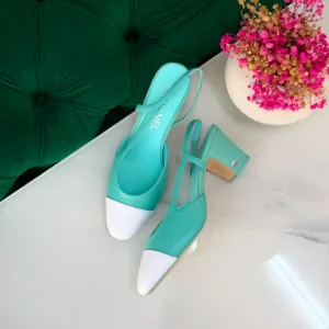 Chanel block-heel slingback shoes
