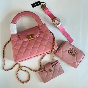 Chanel coral pink quilted leather Mini Kelly shopper bag