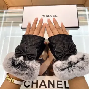 Chanel leather fingerless gloves