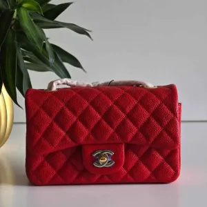 Chanel mini flap bag in red caviar leather