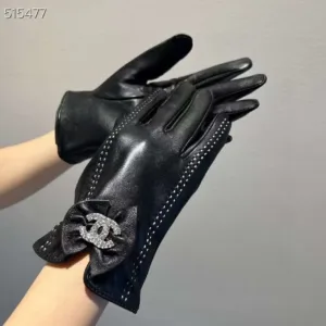 Chanel women's black leather gloves