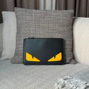 Fendi Leather Monster Eyes Flat Clutch