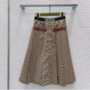 Gucci Belted Leather-trimmed Canvas-jacquard Midi Skirt