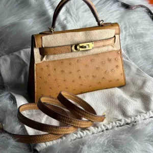 Hermes Kelly Bag Ostrich Mini Fully Hand Made