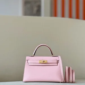 Hermes Mini Kelly Rose Sakura In Pink Fully hand made