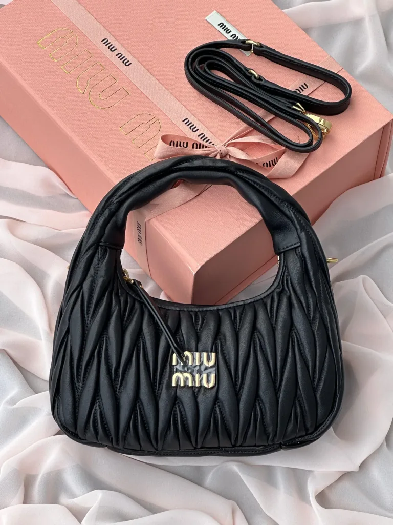 Miu Miu Wander Matelasse Nappa Black Leather Hobo Bag