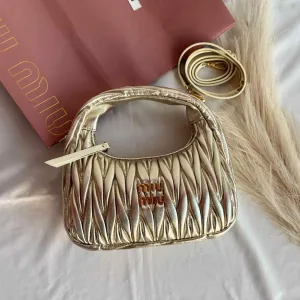 Miu Miu Wander Matelasse Nappa Black Leather Hobo Bag Silver