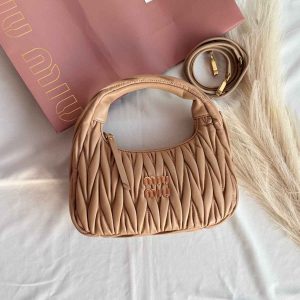 Miu Miu Wander Matelasse Nappa Leather Hobo Bag Beige