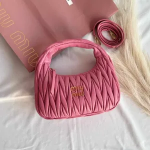 Miu Miu Wander Matelasse Nappa Leather Hobo Bag Pink