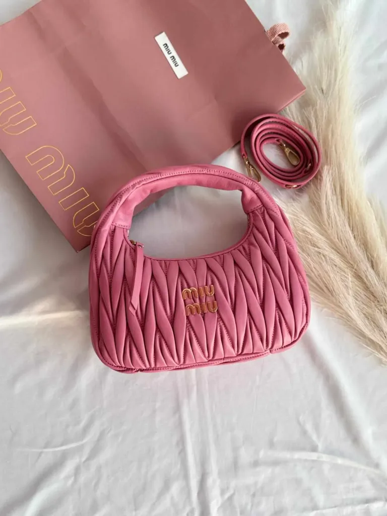 Miu Miu Wander Matelasse Nappa Leather Hobo Bag Pink