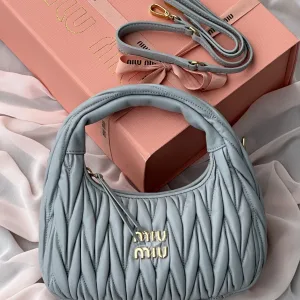 Miu Miu Wander Matelasse Nappa Leather Hobo Gray