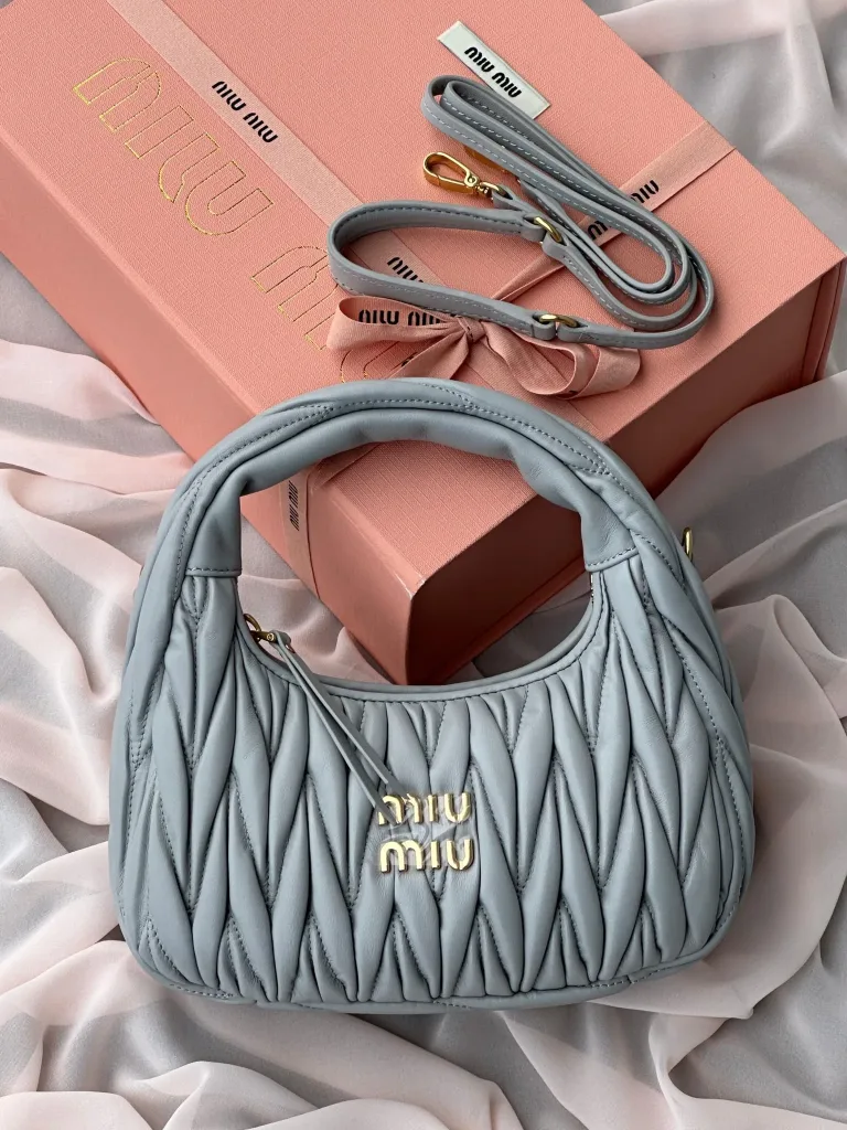 Miu Miu Wander Matelasse Nappa Leather Hobo Bag silver