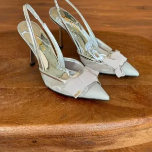 Prada Burgundy Mesh Bow Slingback Pumps