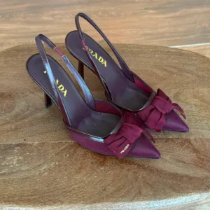 Prada Burgundy Mesh Bow Slingback Pumps