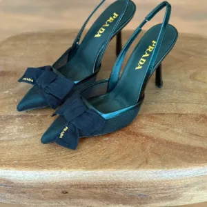 Prada Burgundy Mesh Bow Slingback Pumps