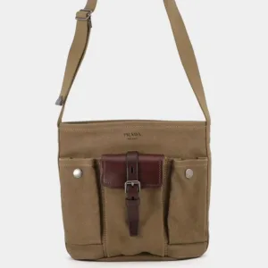 Prada Route Mini Khaki Brown Canvas Leather Crossbody Bag