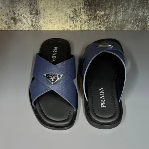 Prada Saffiano Leather Crisscross Slides