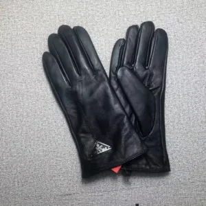 Prada black leather gloves