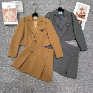 Prada cropped blazer and pleated mini skirt set