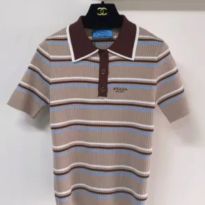 Prada striped rib-knit short-sleeve polo shirt