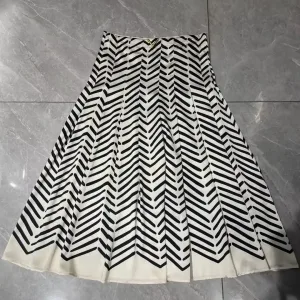 Valentino Black & White Chevron Pleated Midi Skirt