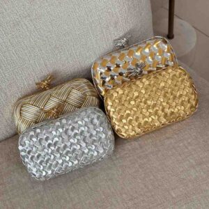 Buy Bottega Veneta Knot Clutch Minaudiere Metallic Leather |Bags Dubai