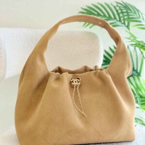 Buy Chanel Drawstring Bag 22 Soft Leather Gold Tone Metal |Bags Dubai
