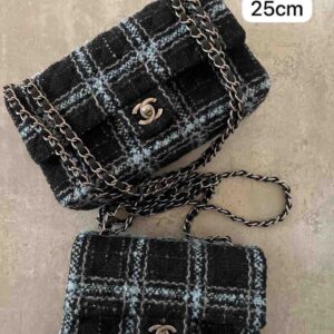 Buy Chanel Flap Bag Wool Tweed Blue Black Stripe | Bags Dubai