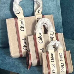 Buy Chloe Woody Linen Canvas Ribbon Logo Tote Bag |Bags Dubai