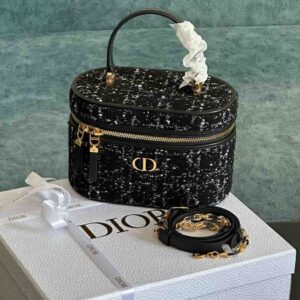 Buy Christian Dior Caro Black Gold Tweed Mini Vanity Case |Bags Dubai