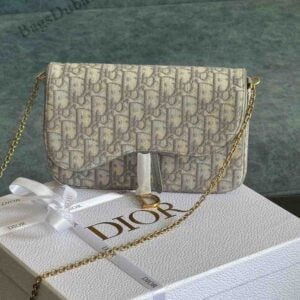 Buy Dior Saddle Wallet With Chain Oblique Jacquard Canvas | Bags Dubai