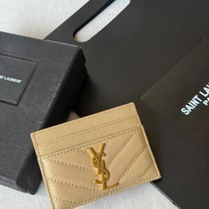 Buy Saint Laurent Monogram Beige Quilted Leather Card Holder